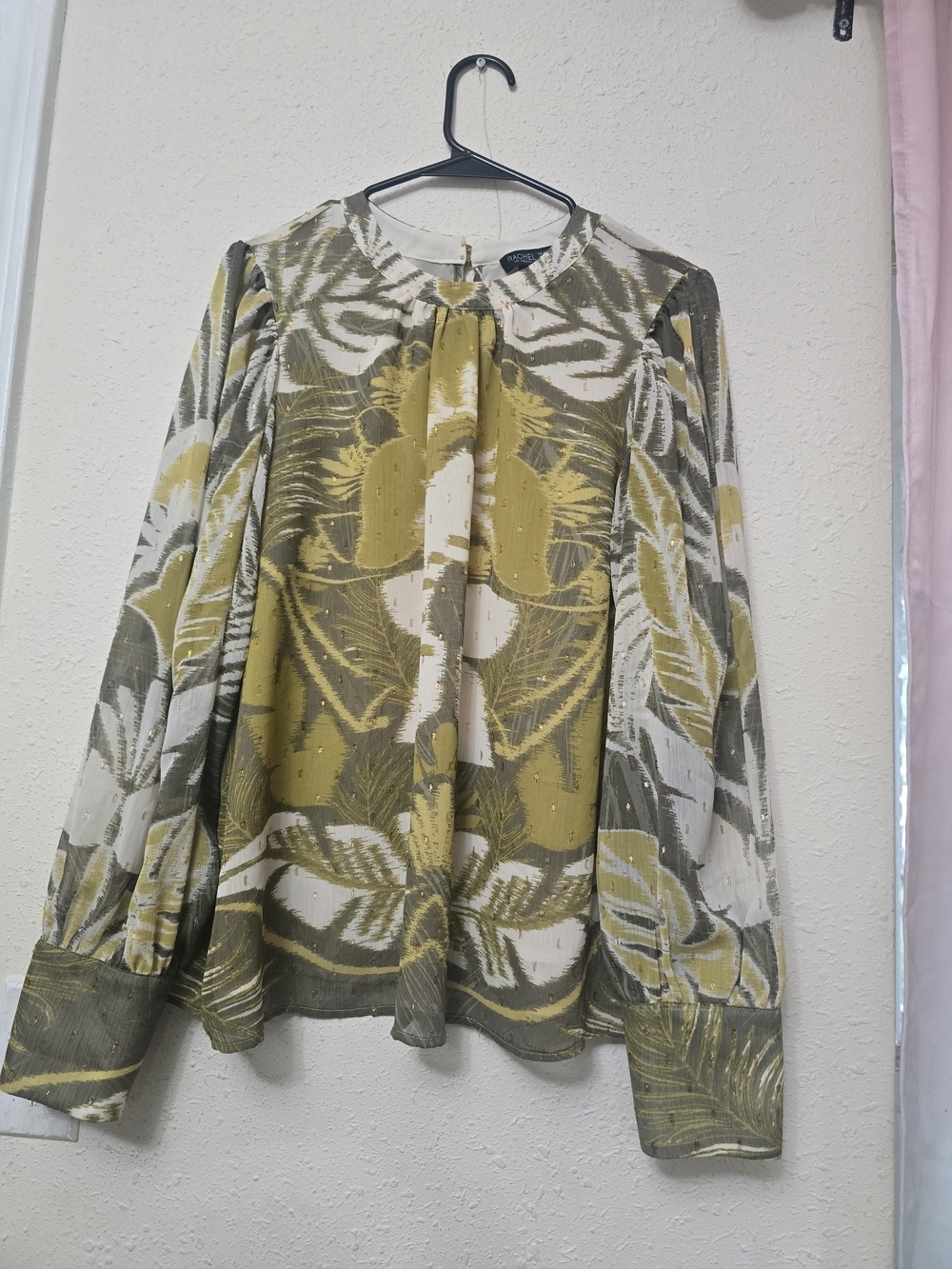 Rachel Zoe Olive and Cream Floral Long-Sleeve Blouse